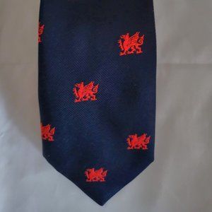 Wrexham Club Necktie/Tie Navy Blue with Dark Red Logo Polyster Made in Wales